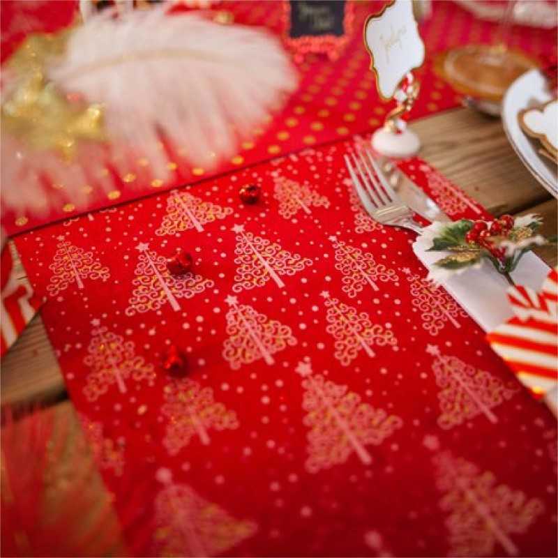 Chemin de table velours rouge sapin de Noël