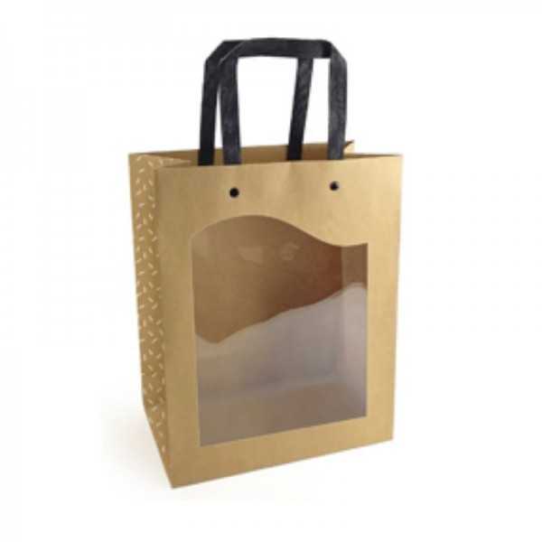 Joli sac kraft avec fenêtre, anses noires et côtés décorés