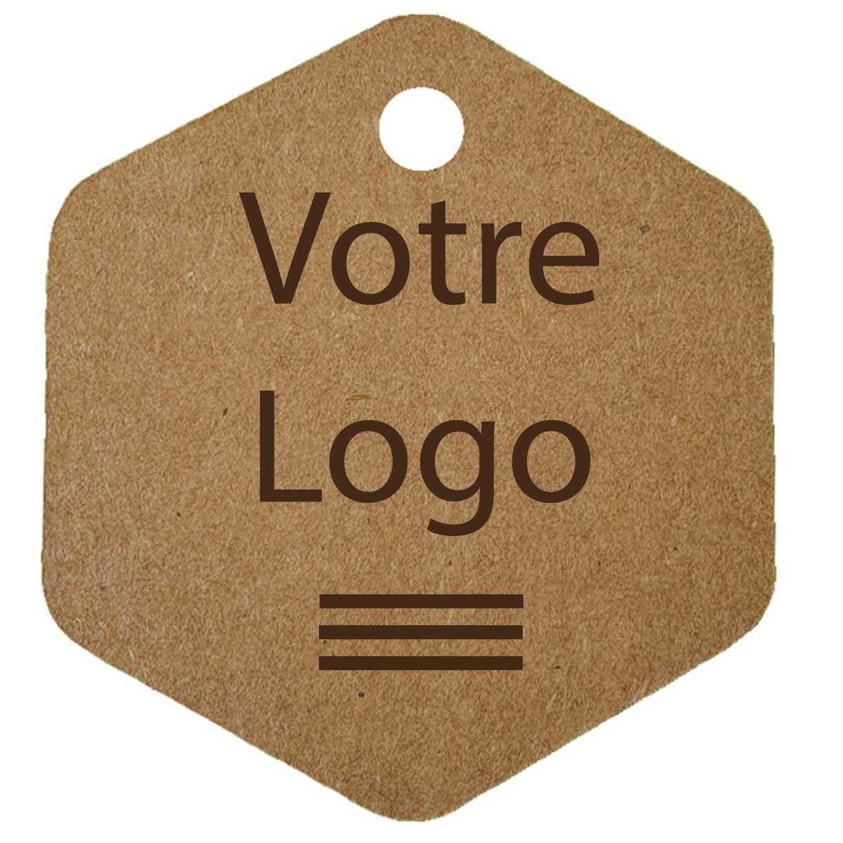 Étiquette en kraft de forme hexagonale, personnalisée avec votre logo.