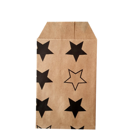 Petit sachet kraft brun décoré d'étoiles noires 7x11 cm