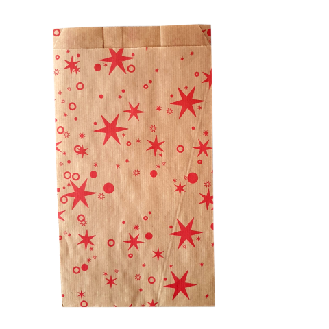 Grand sachet kraft brun avec décor d'étoiles rouges 15 x 25 cm