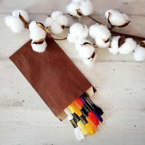 Sachet kraft prune 12 x 17 cm garni de fils à broder