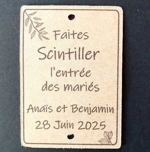 Personnalisation étiquette mariage pour cierge magique.