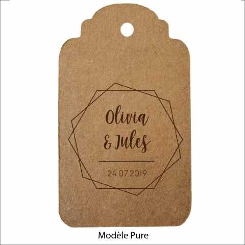 Étiquette en kraft personnalisée avec prénoms et date modèle Pure.