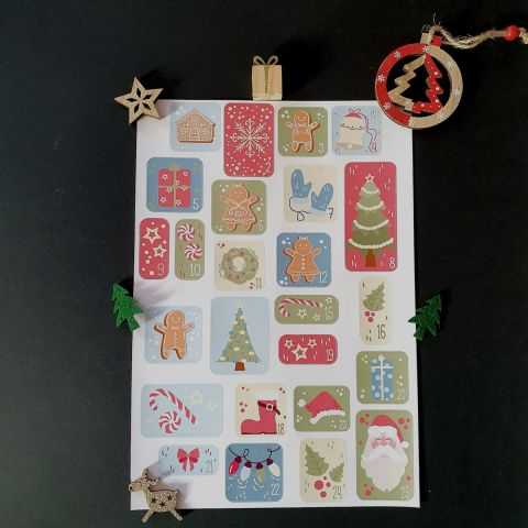 Stickers pour calendrier de l'Avent aux motifs gourmands