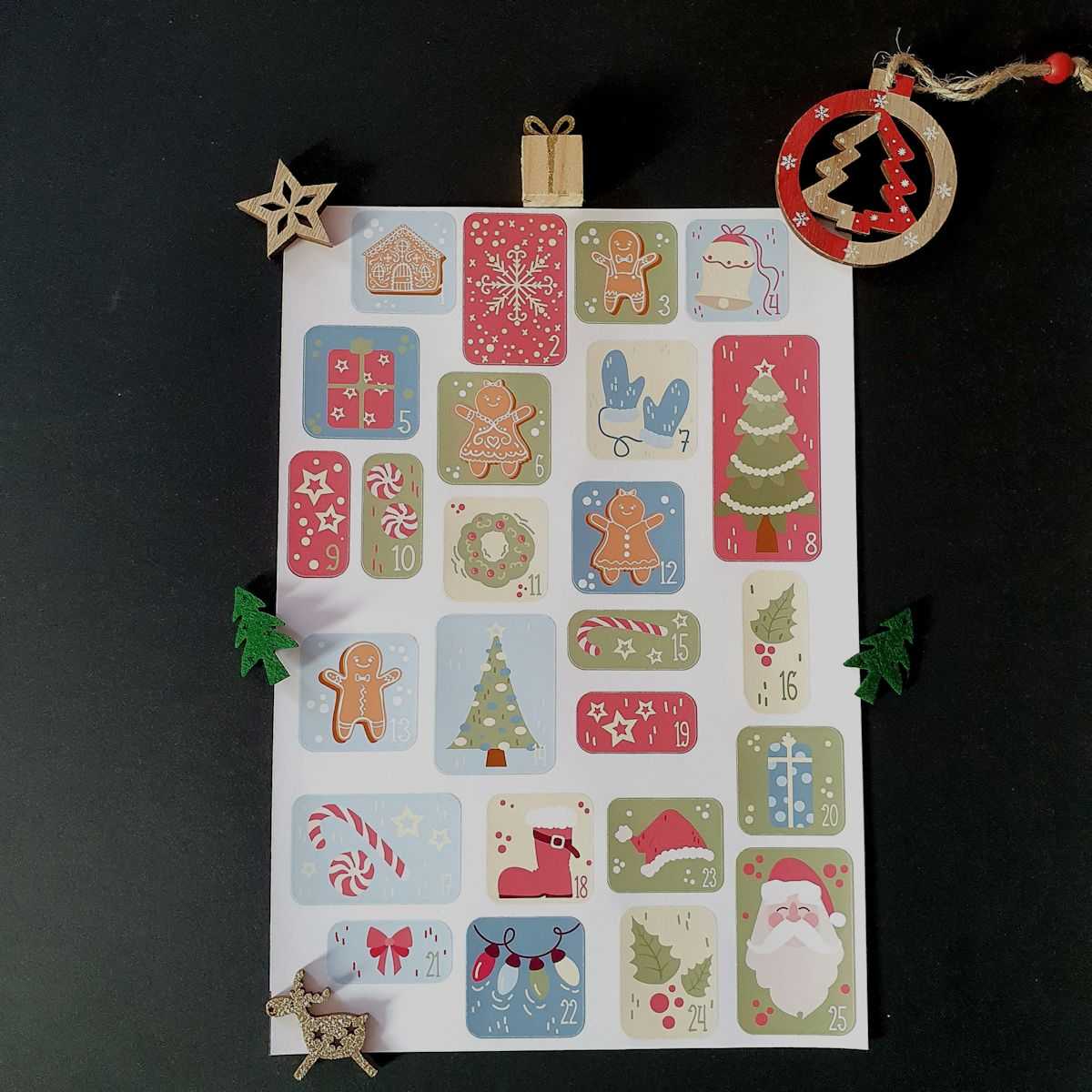 Stickers pour calendrier de l'Avent aux motifs gourmands