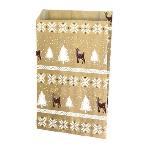 Pochette cadeau Noël Rodolphe kraft 18 × 6 × 35 cm