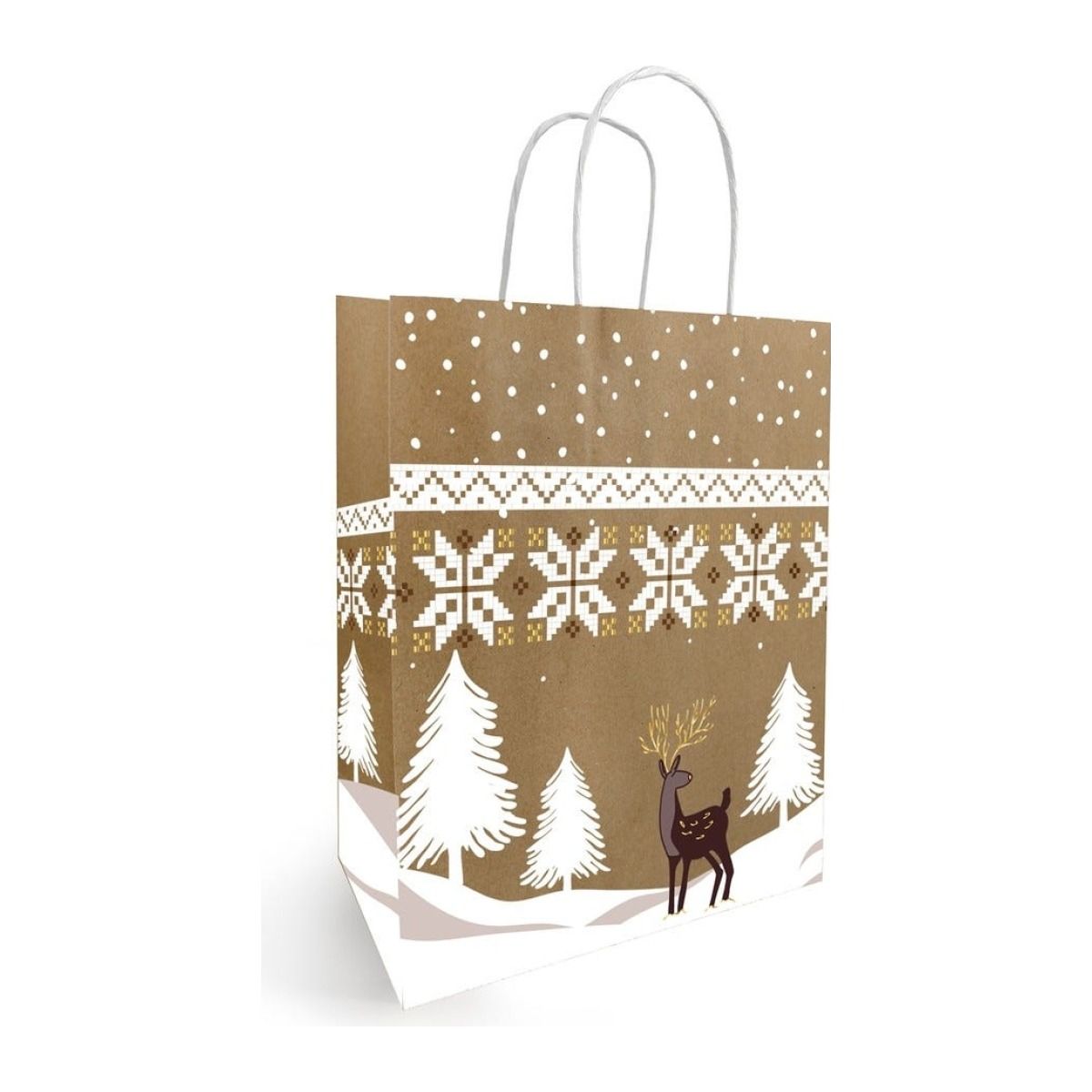 Sac kraft Noël Rodolphe poignées torsadées 23 × 12 × 30 cm