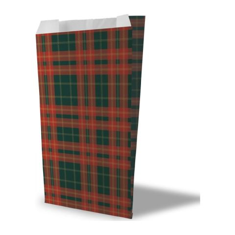Pochette cadeau Noël Tartan 18 × 6 × 35 cm, rouge et vert