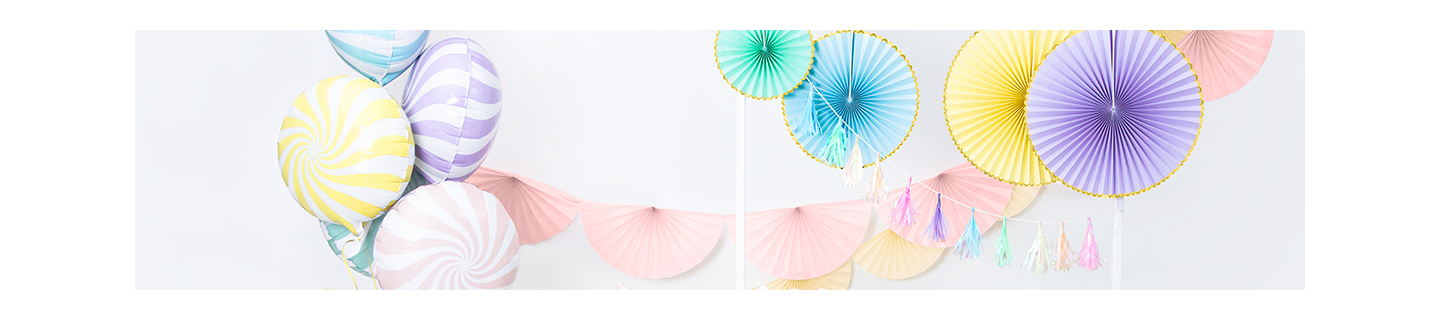 Pompons en papier, lampions pour décoration de chambre d'enfants et évènements.